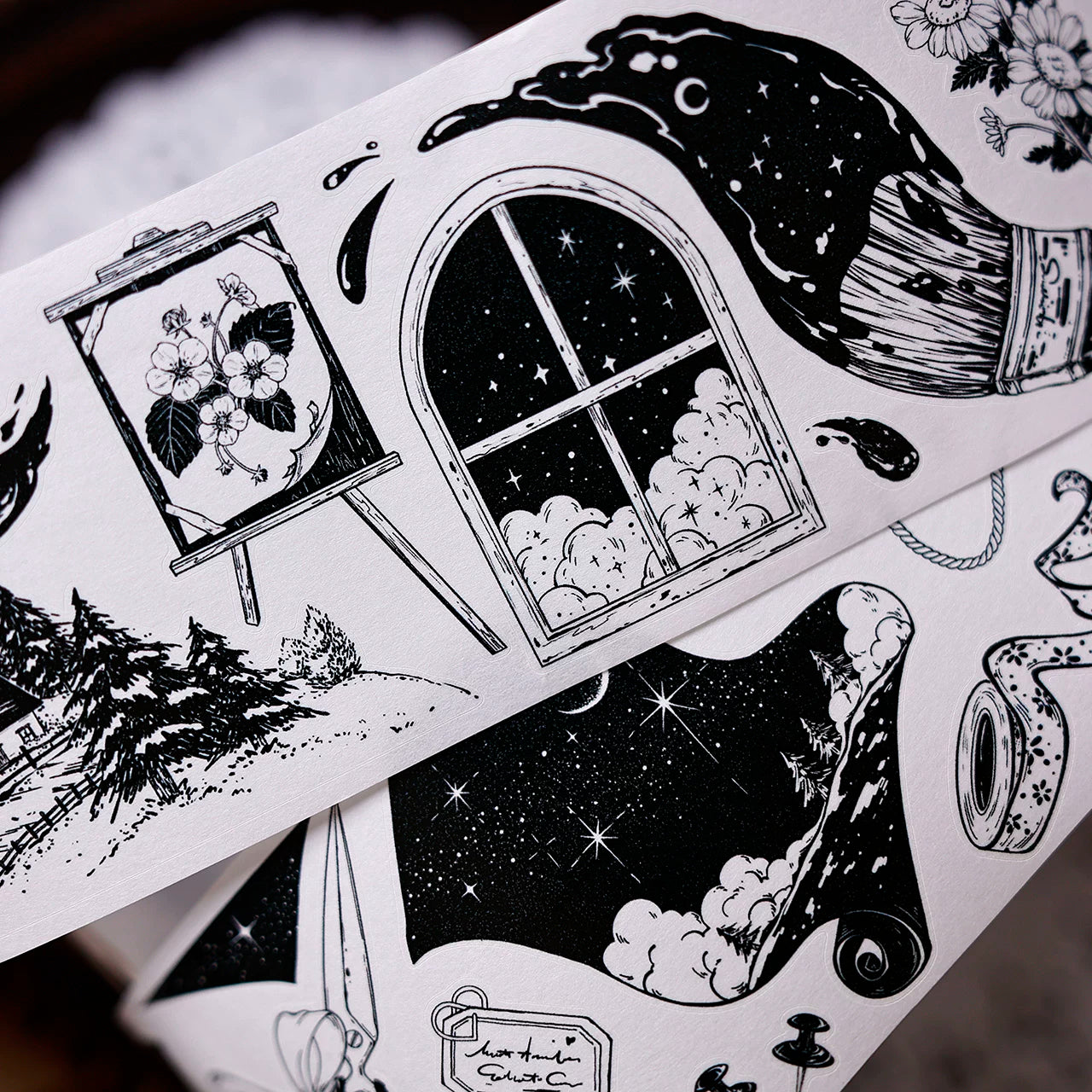 XiaoBaiJia Salt Series【Black and White Art World】Pre-cut Orginal Design Washi/Pet Tape Light Retro Stickers