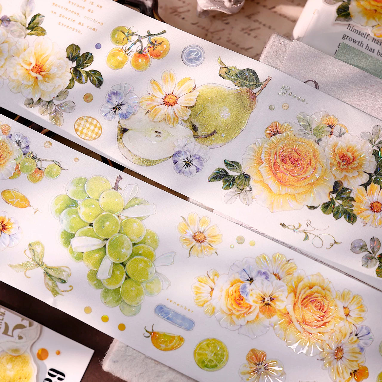 XiaoBaiJia【Green Grape Vine】Pre-cut Floral Orginal Design Washi Pet Tape Light Retro Stickers