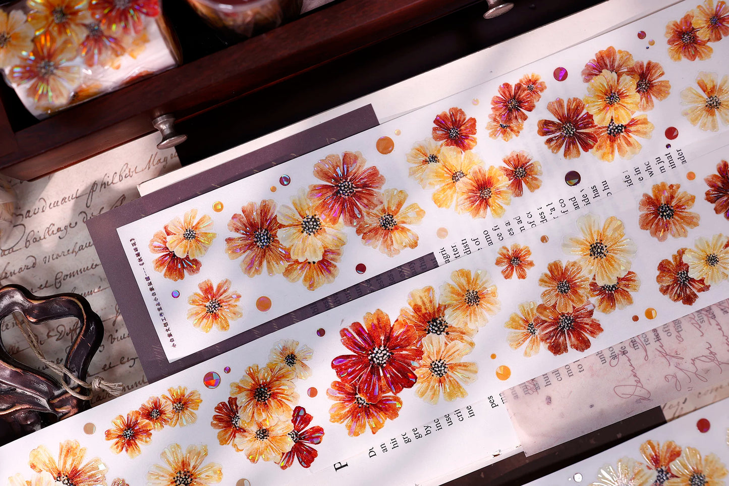 XiaoBaiJia【Autumn Brown Fragrant Flowers】Orginal Design Washi Pet Floral Tape Light Retro Landscaping Stickers