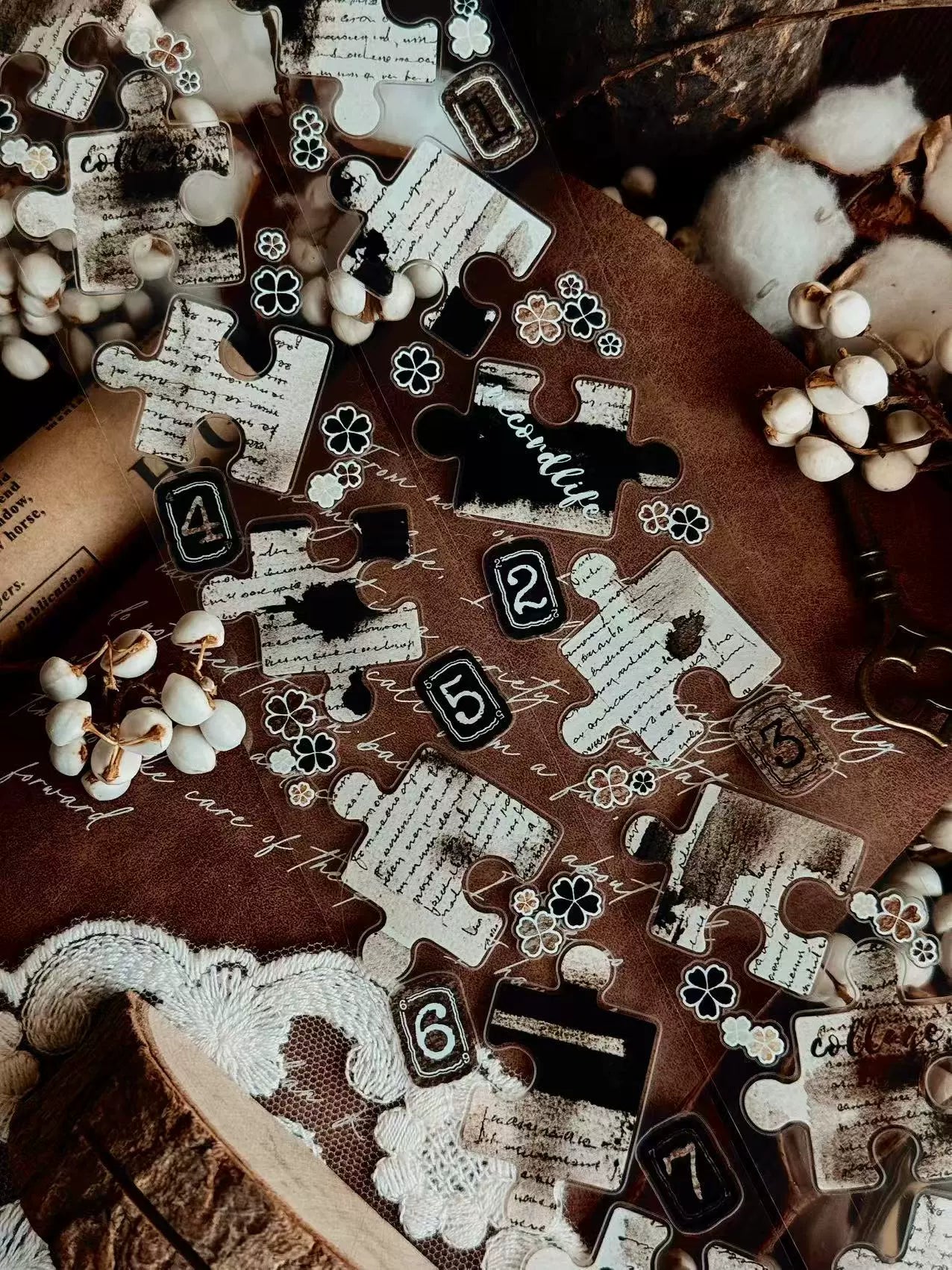 Linlanxi 【Puzzle Painting】Original  Pre-cut Washi/Pet Tape,New Fashion Retro Wider English Counted Tape