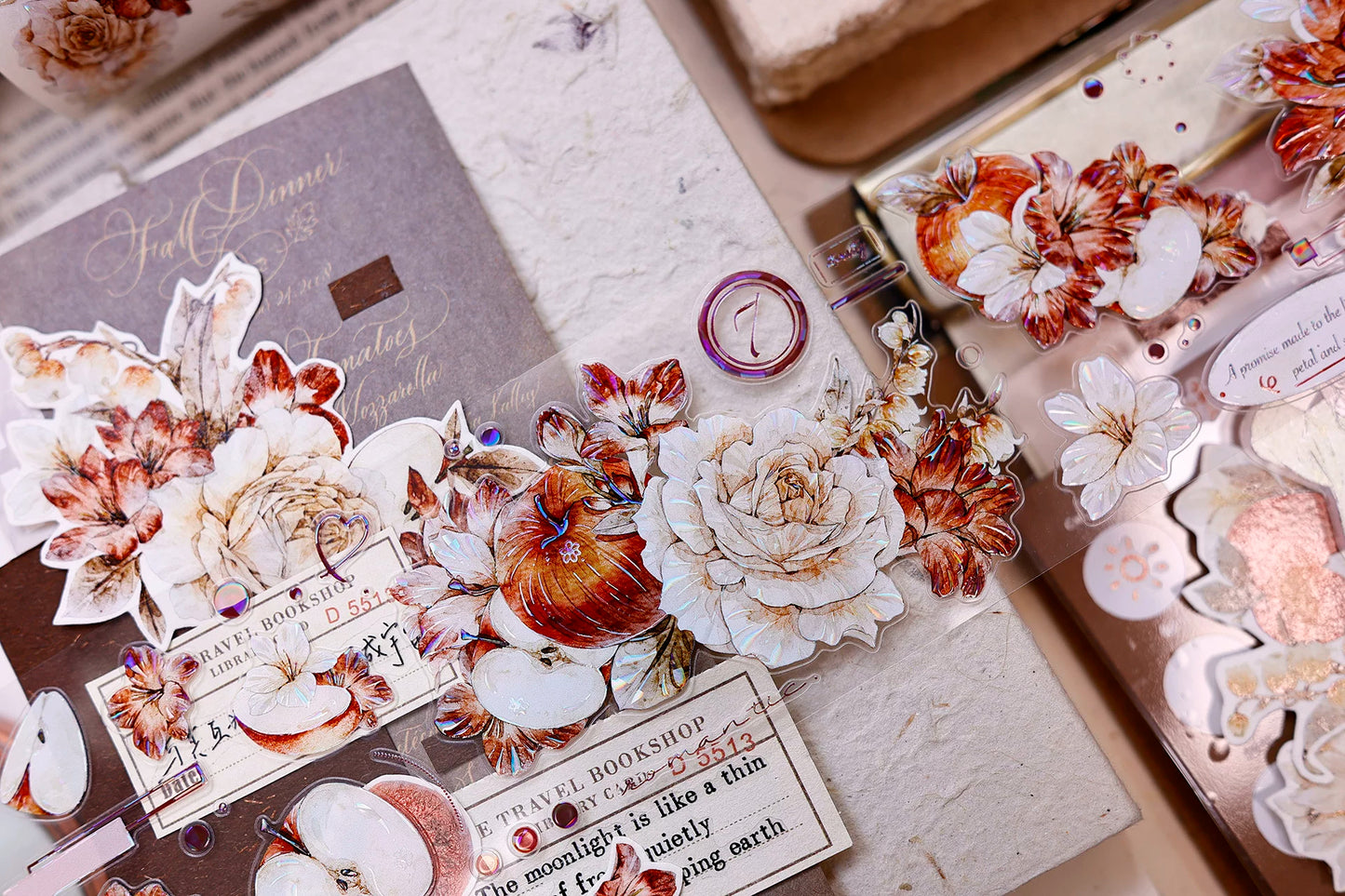 XiaoBaiJia【Sweet Dream Blossoms】Orginal Design Kiss-cut Washi/Pet Floral Tape Light Retro Landscaping Stickers