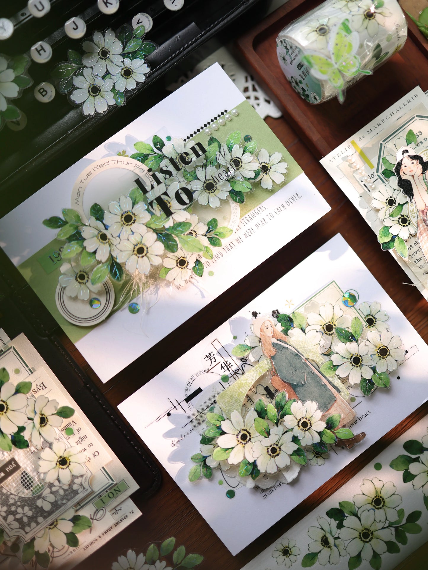 YiEr Vol17【Spring Field Green Letter】Kiss-cut Floral Washi Tape and PET Stickers