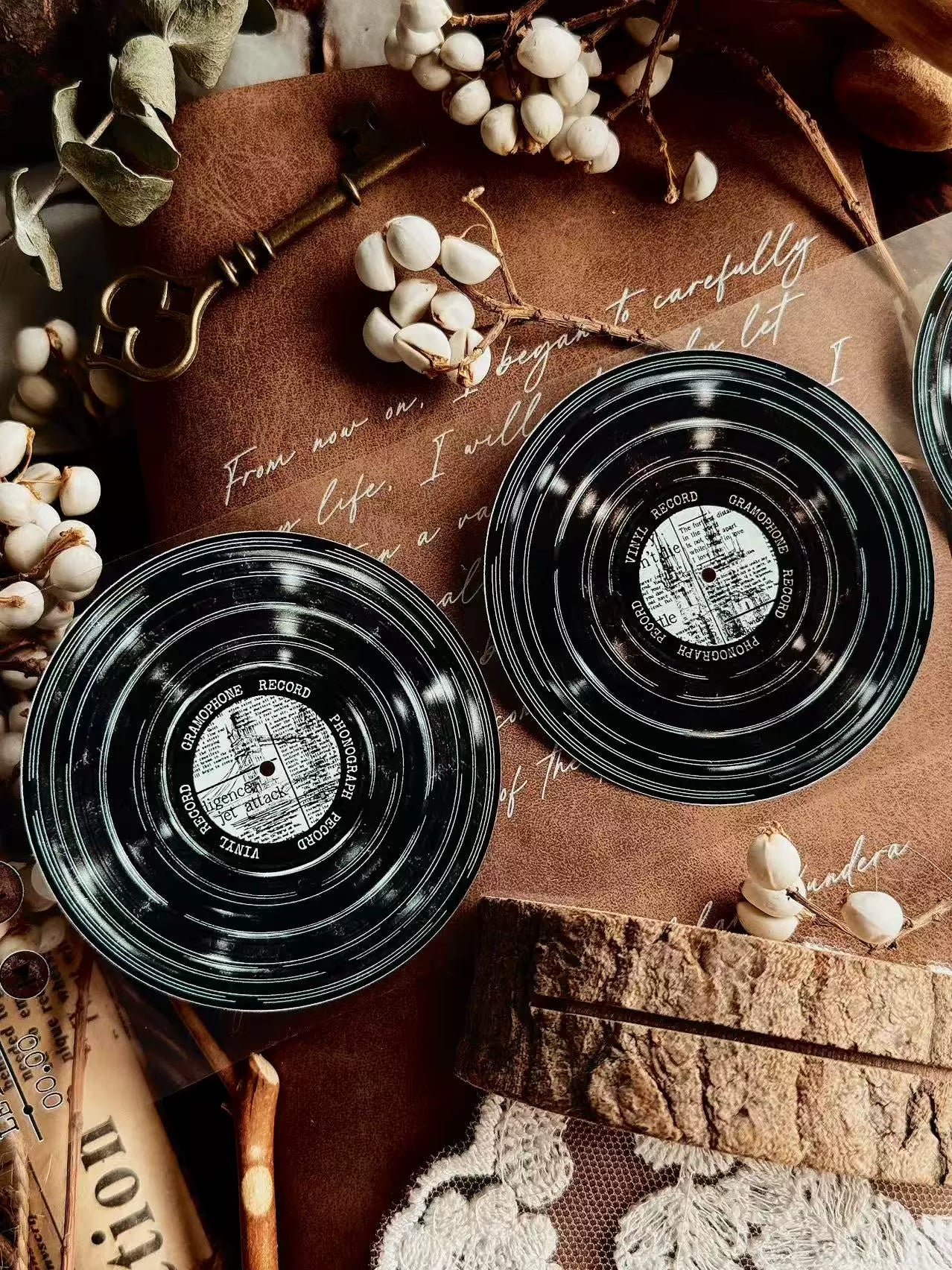 Linlanxi【Record 】 Original Retro Vintage Black Vinyl Record Background Washi/Pet Tape