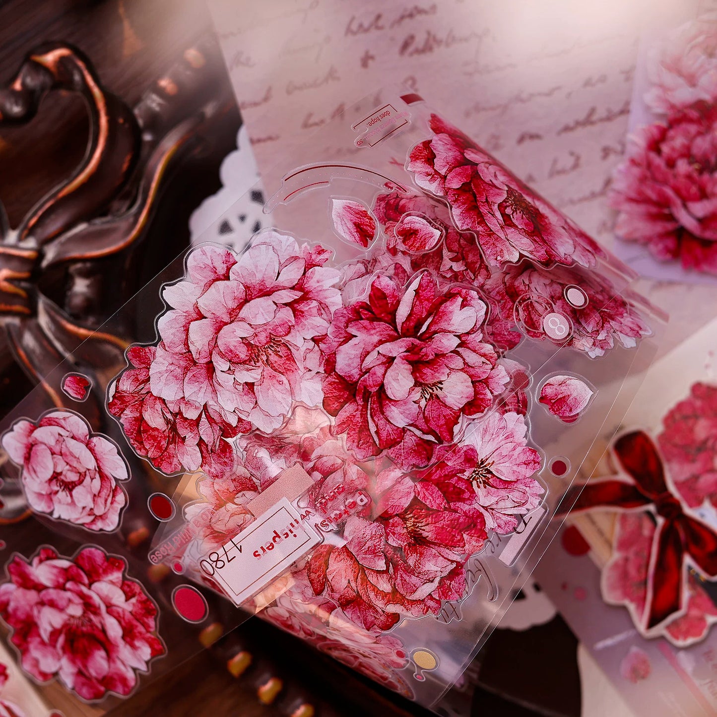 XiaoBaiJia Salt Series【Peony】Orginal Design Kiss-cut Washi/Pet Floral Tape Light Retro Landscaping Stickers