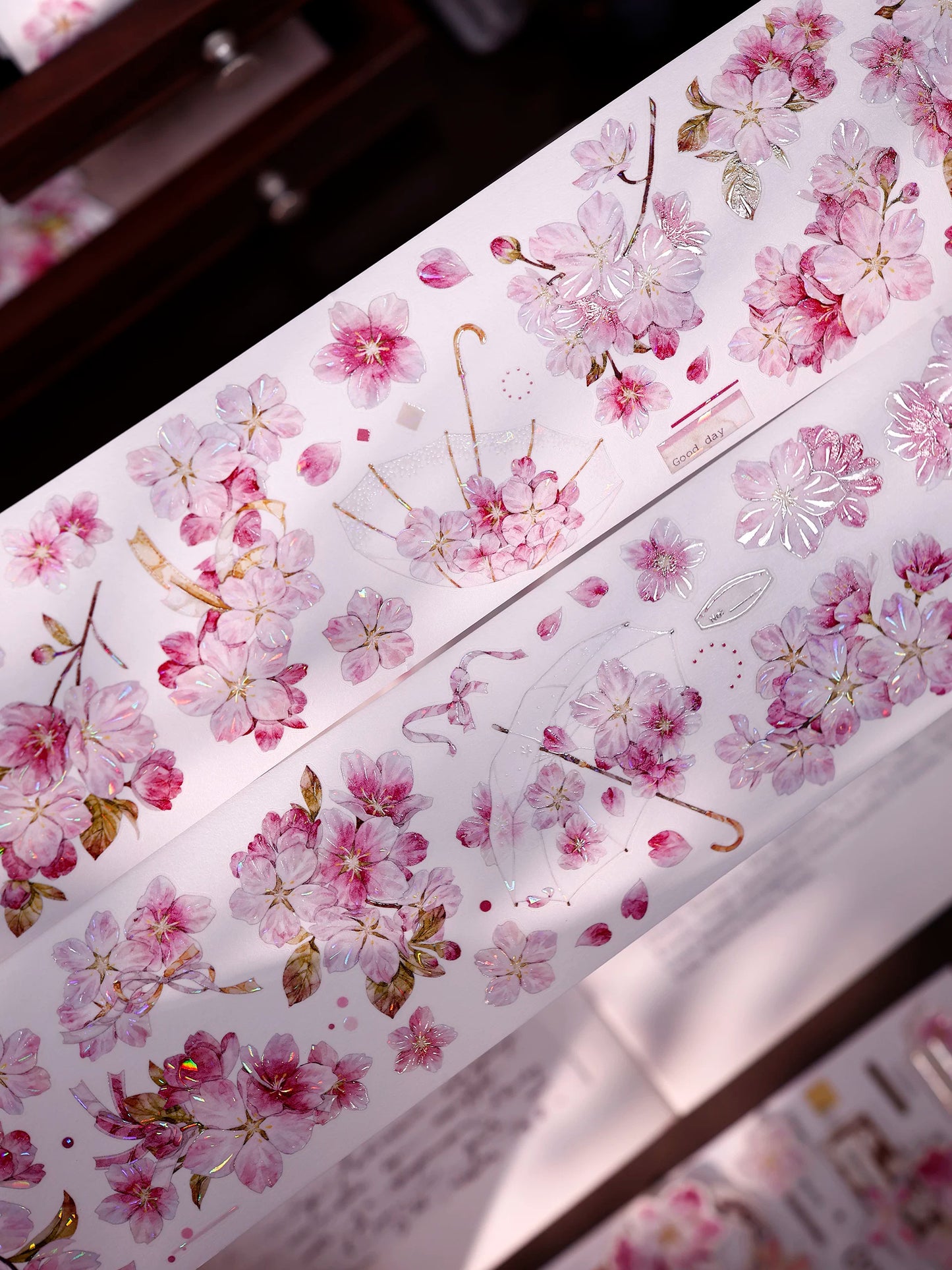 XiaoBaiJia【Pink Cherry Blossoms】Orginal Design Floral Washi Pet Tape Light Retro Landscaping Stickers