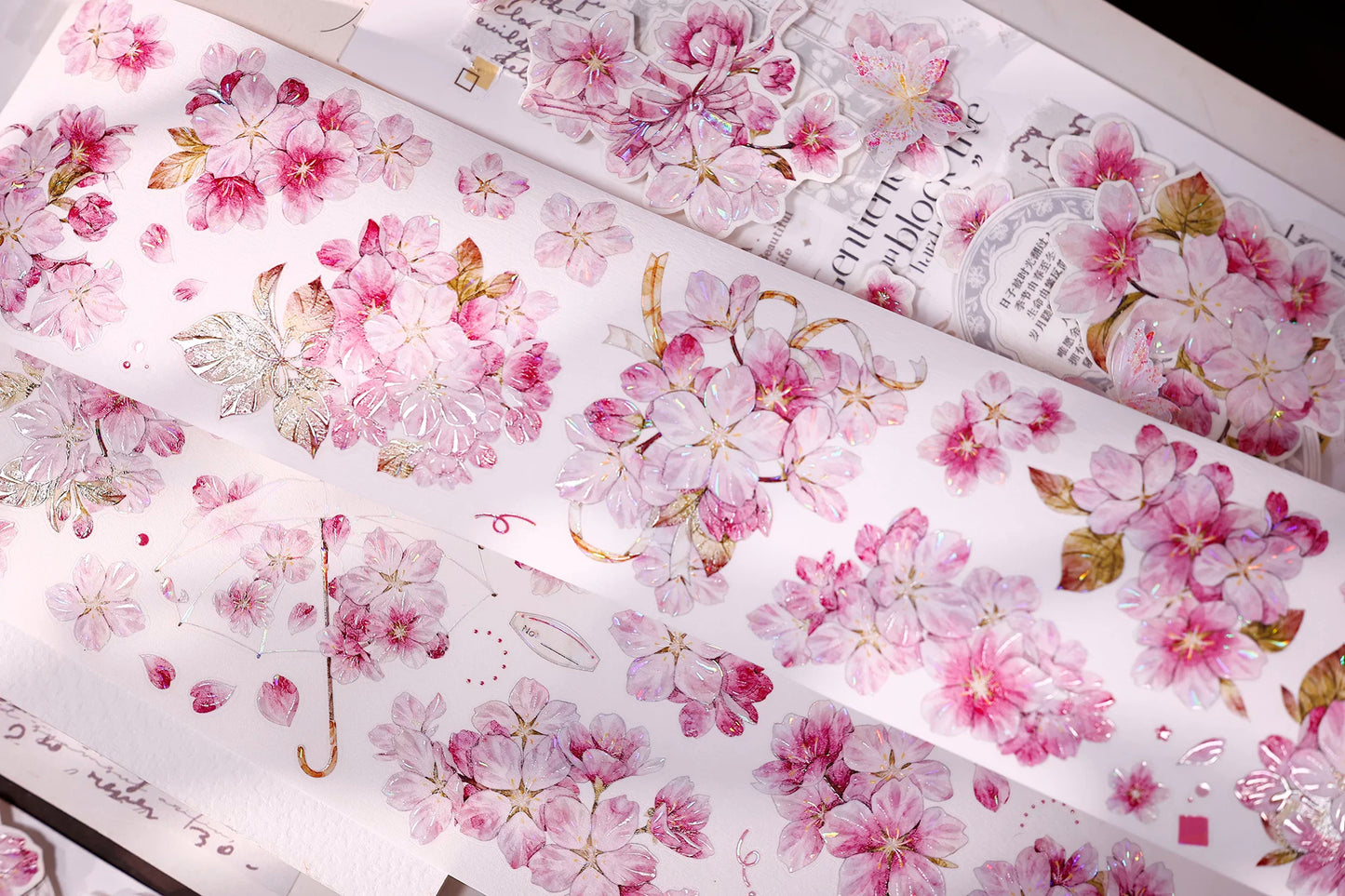 XiaoBaiJia【Pink Cherry Blossoms】Orginal Design Floral Washi Pet Tape Light Retro Landscaping Stickers