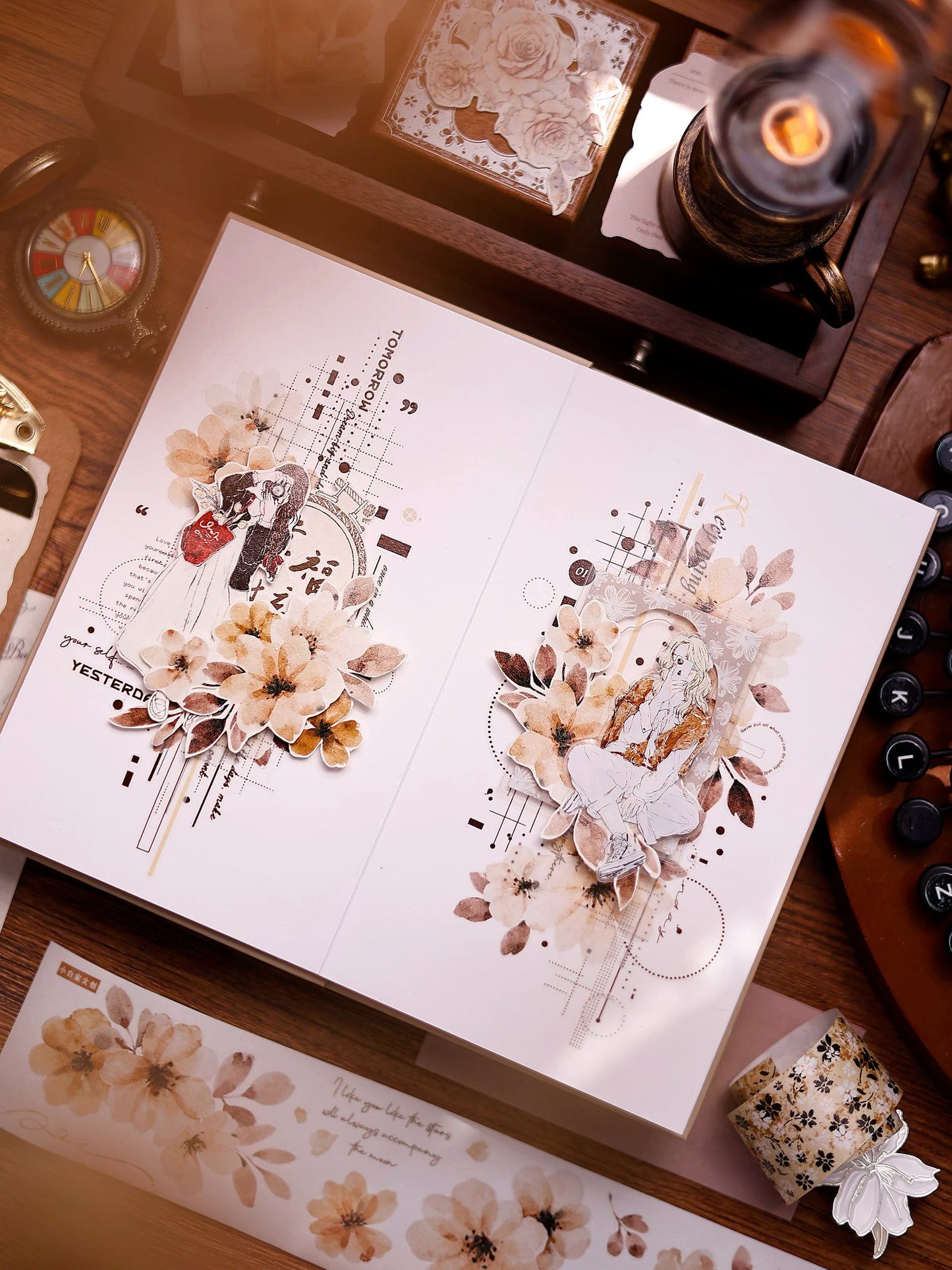 XiaoBaiJia Salt Series【Warm Yellow Fragrant Branches】Pre-cut Orginal Design Washi/Pet Tape Light Retro Stickers