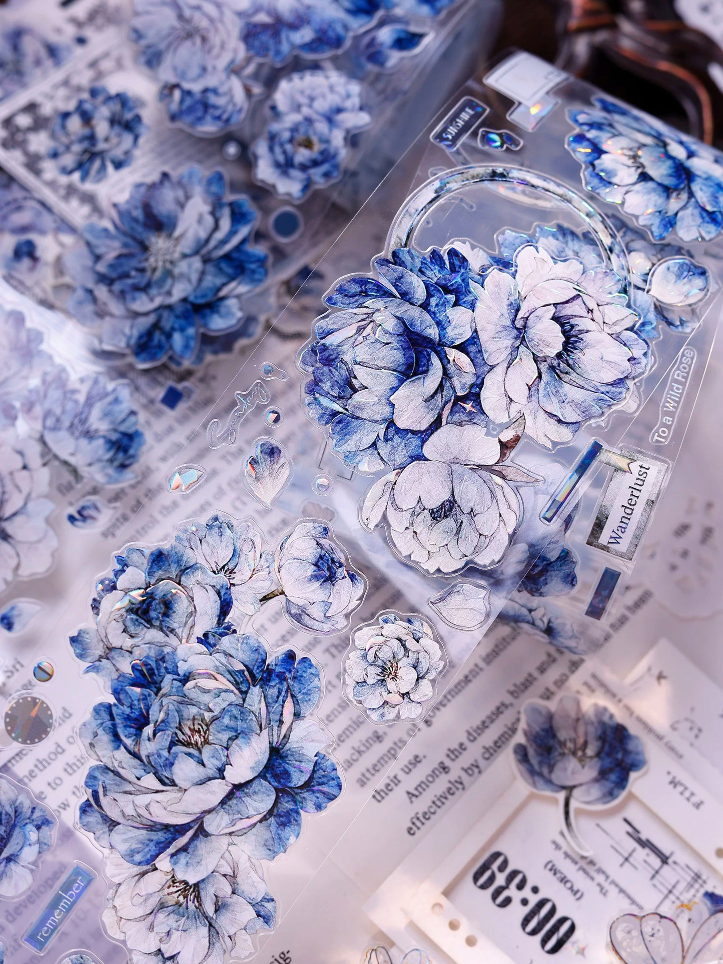 XiaoBaiJia Salt Series【Blue Mirror】Orginal Design Kiss-cut Washi/Pet Floral Tape Light Retro Landscaping Stickers