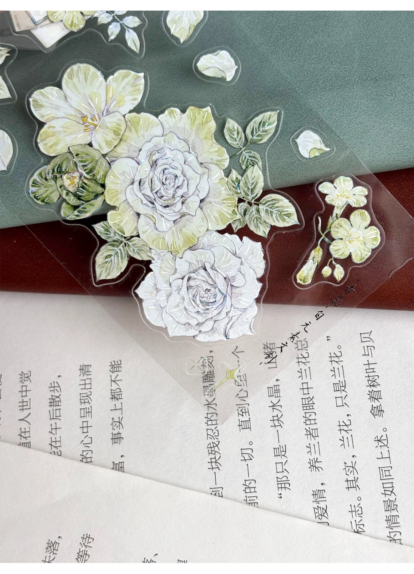 ZiYuanSu Vol15【Green Stamen】Kiss-cut Floral Washi Tape and PET Stickers