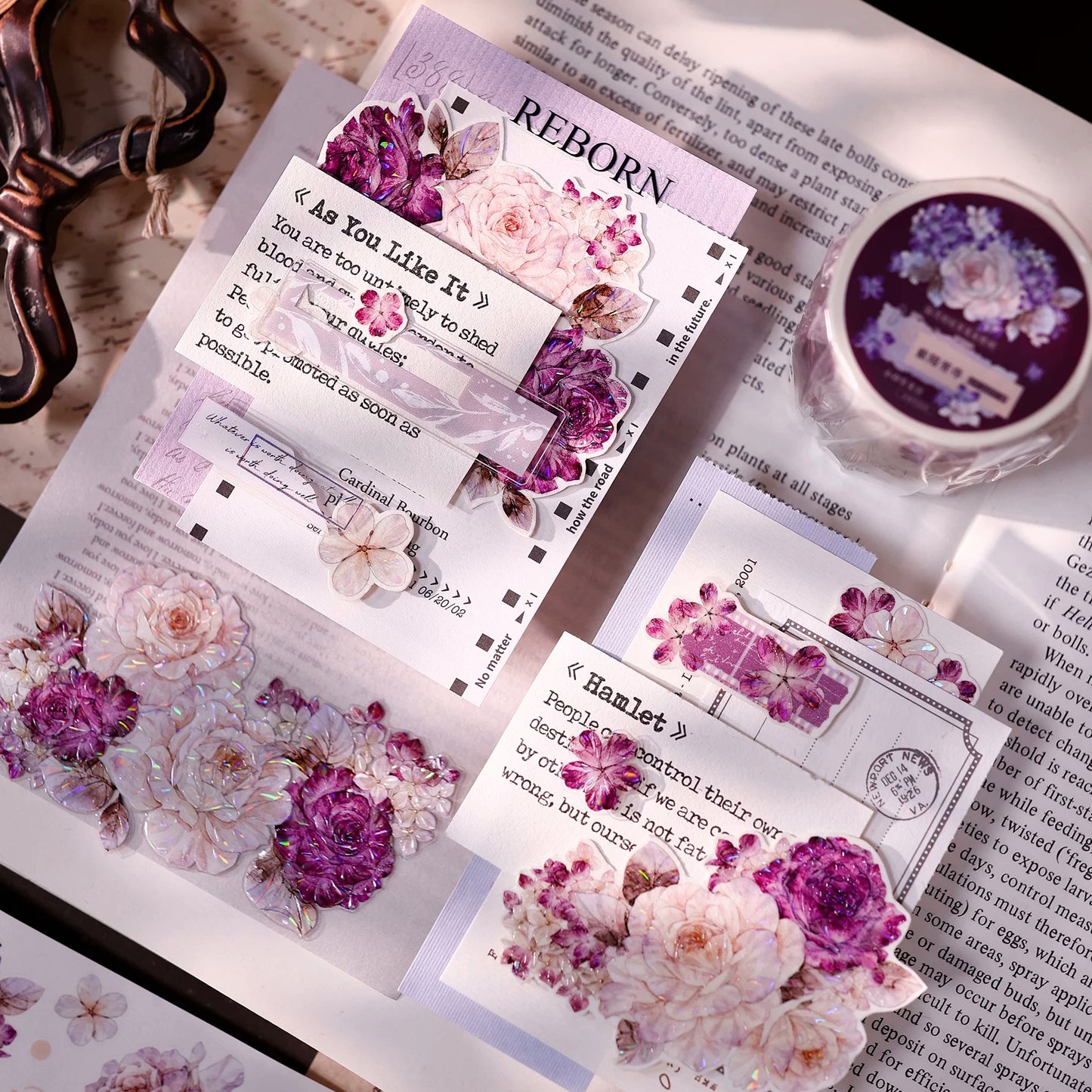 XiaoBaiJia【Zimo Fangxu】Pre-cut Rose Flowers Orginal Design Washi Pet Tape Light Retro Stickers