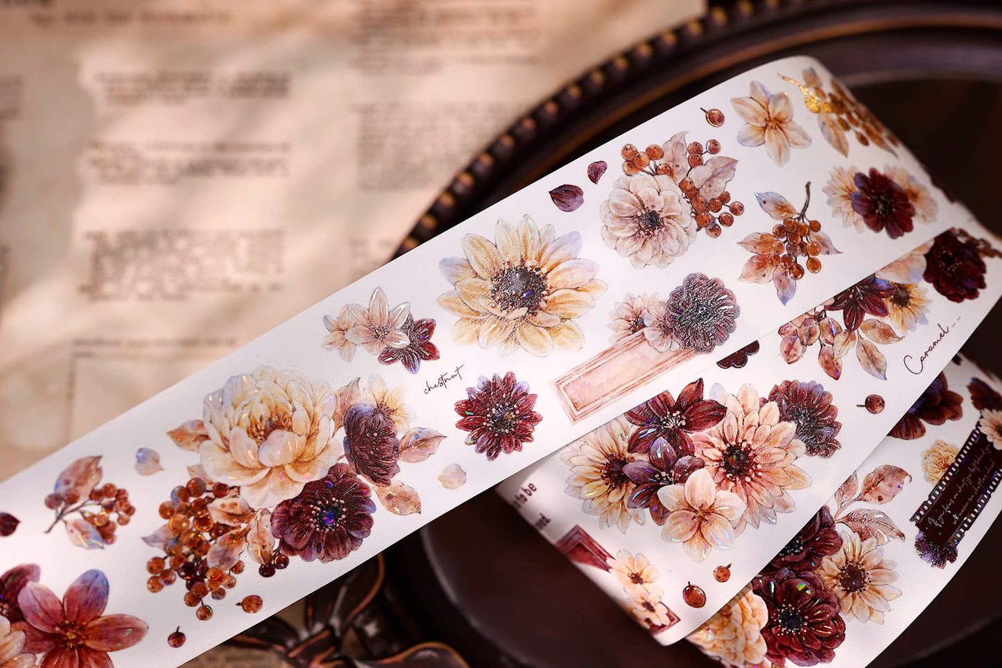 XiaoBaiJia【Peony Shadow Flower Description】Pre-cut Floral Orginal Design Washi Pet Tape Light Retro Stickers