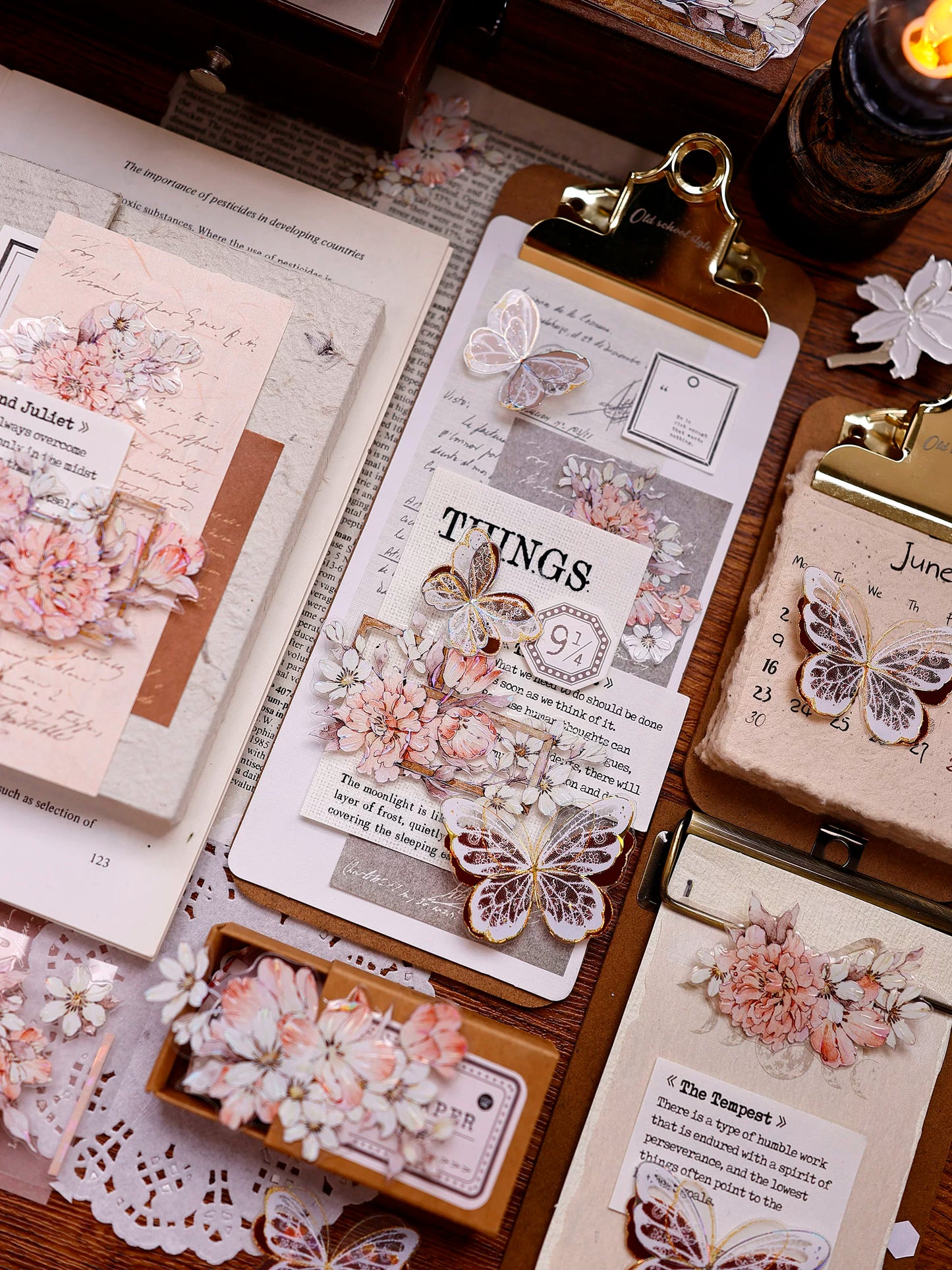 XiaoBaiJia Salt Series【Orange Shadow】Pre-cut Orginal Design Vintage Peony Flowers Washi/Pet Tape Light Retro Stickers