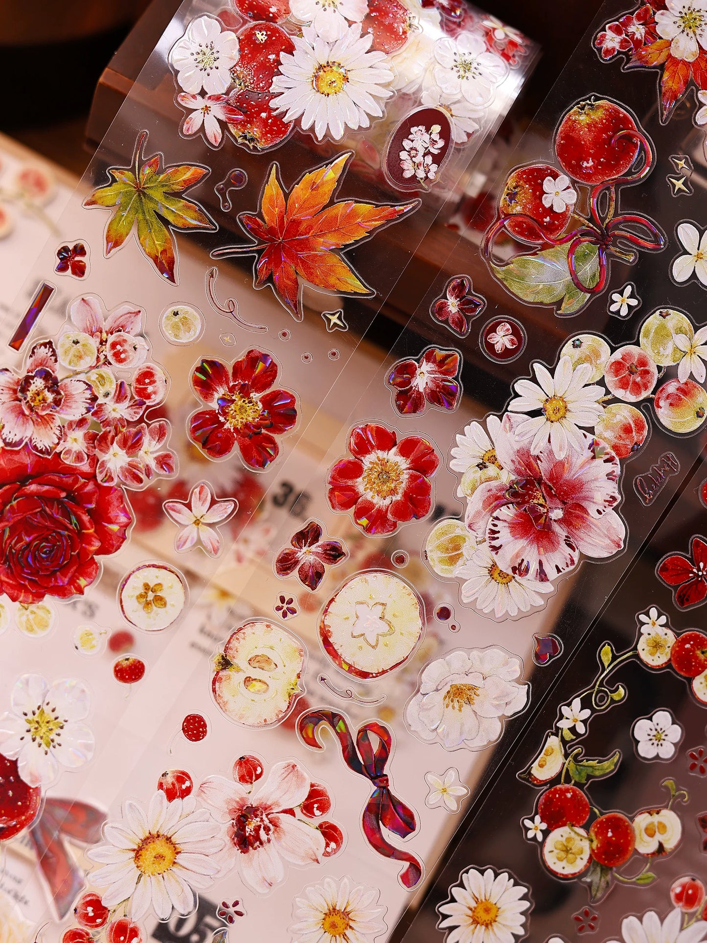 XiaoBaiJia Salt Series【Red Fruit Fragrance】Orginal Design Kiss-cut Washi/Pet Floral Tape Light Retro Landscaping Stickers