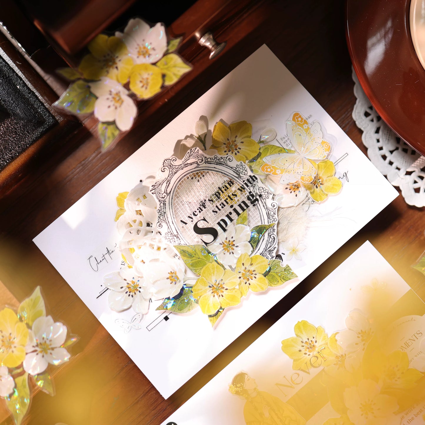 YiEr Vol17【Cream Pear Blossom】Kiss-cut Floral Washi Tape and PET Stickers