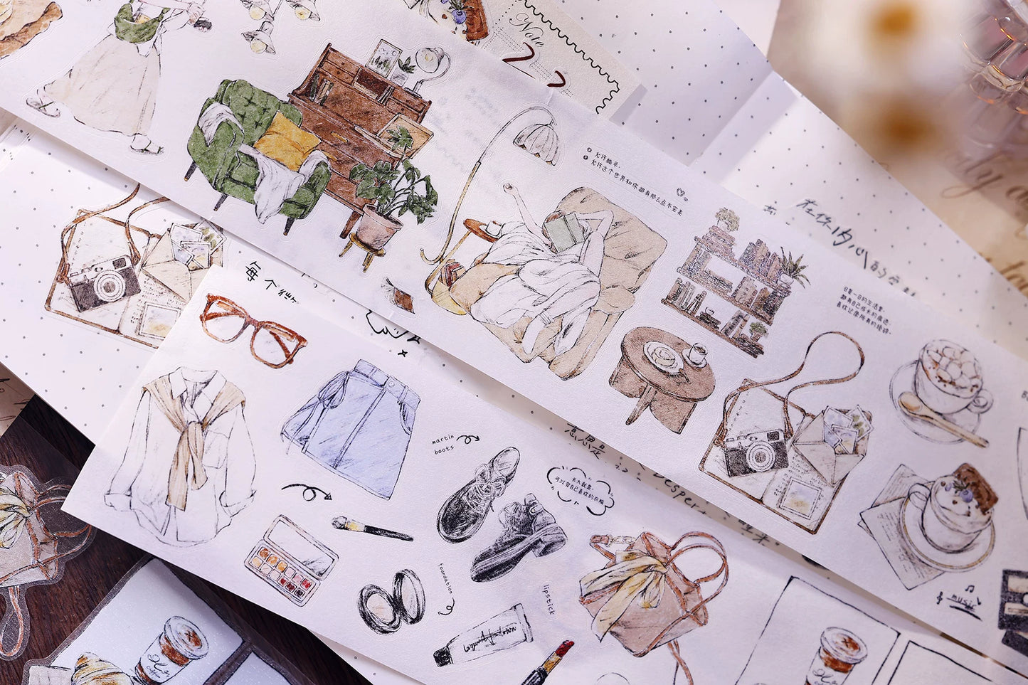 XiaoBaiJia Salt Series【A Person's Daily Routine】Pre-cut Orginal Design Washi/Pet Tape Light Retro Stickers