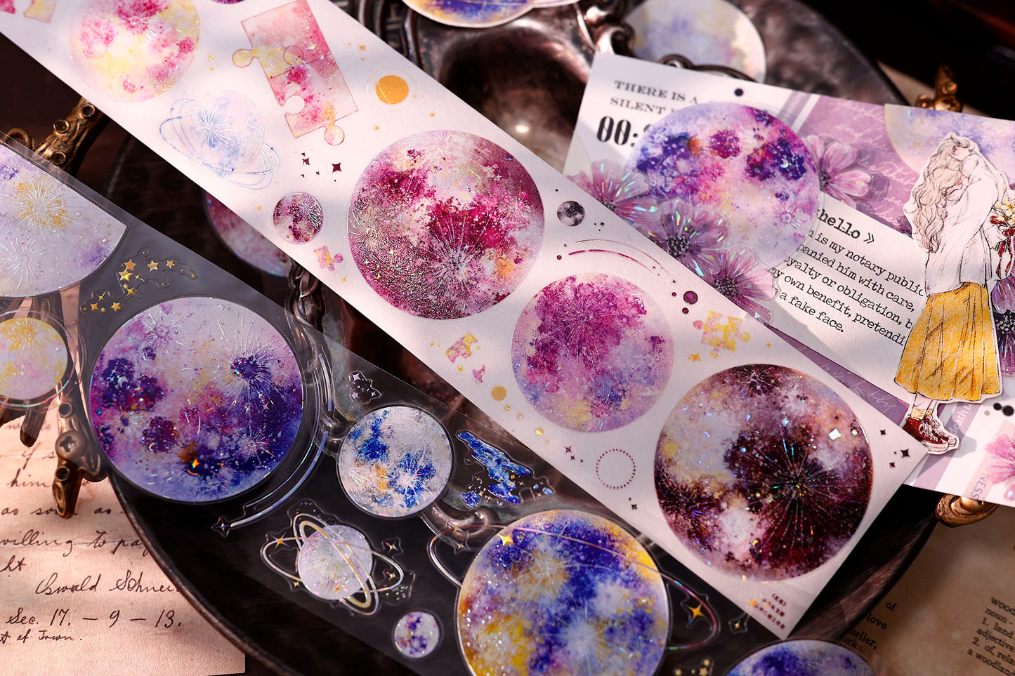 XiaoBaiJia【Starfall】Pre-cut Dream Planet Orginal Design Washi Pet Tape Light Retro Stickers