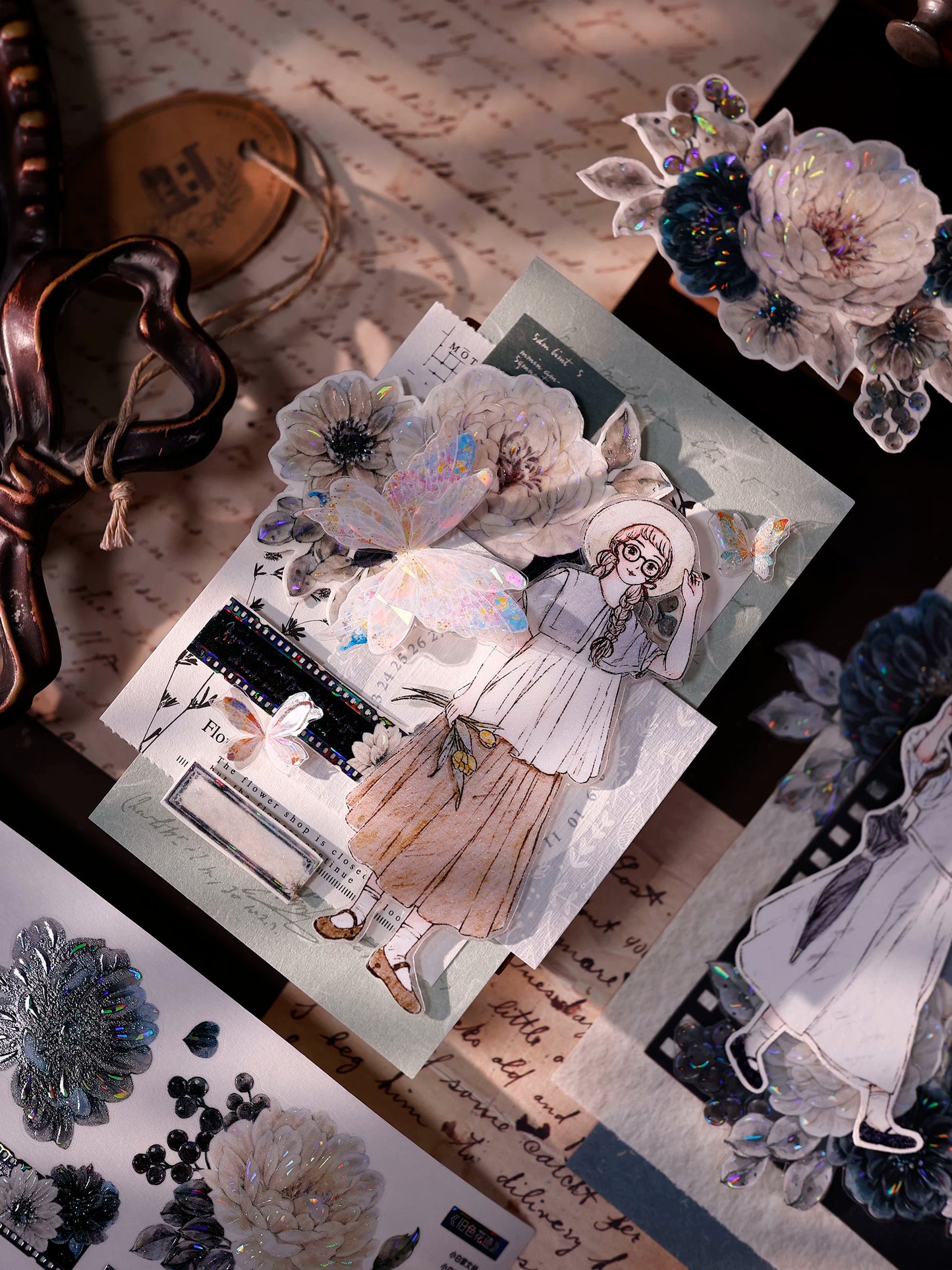 XiaoBaiJia【Old Color Floral Traces】Pre-cut Floral Orginal Design Taiwan Washi Pet Tape Light Retro Stickers