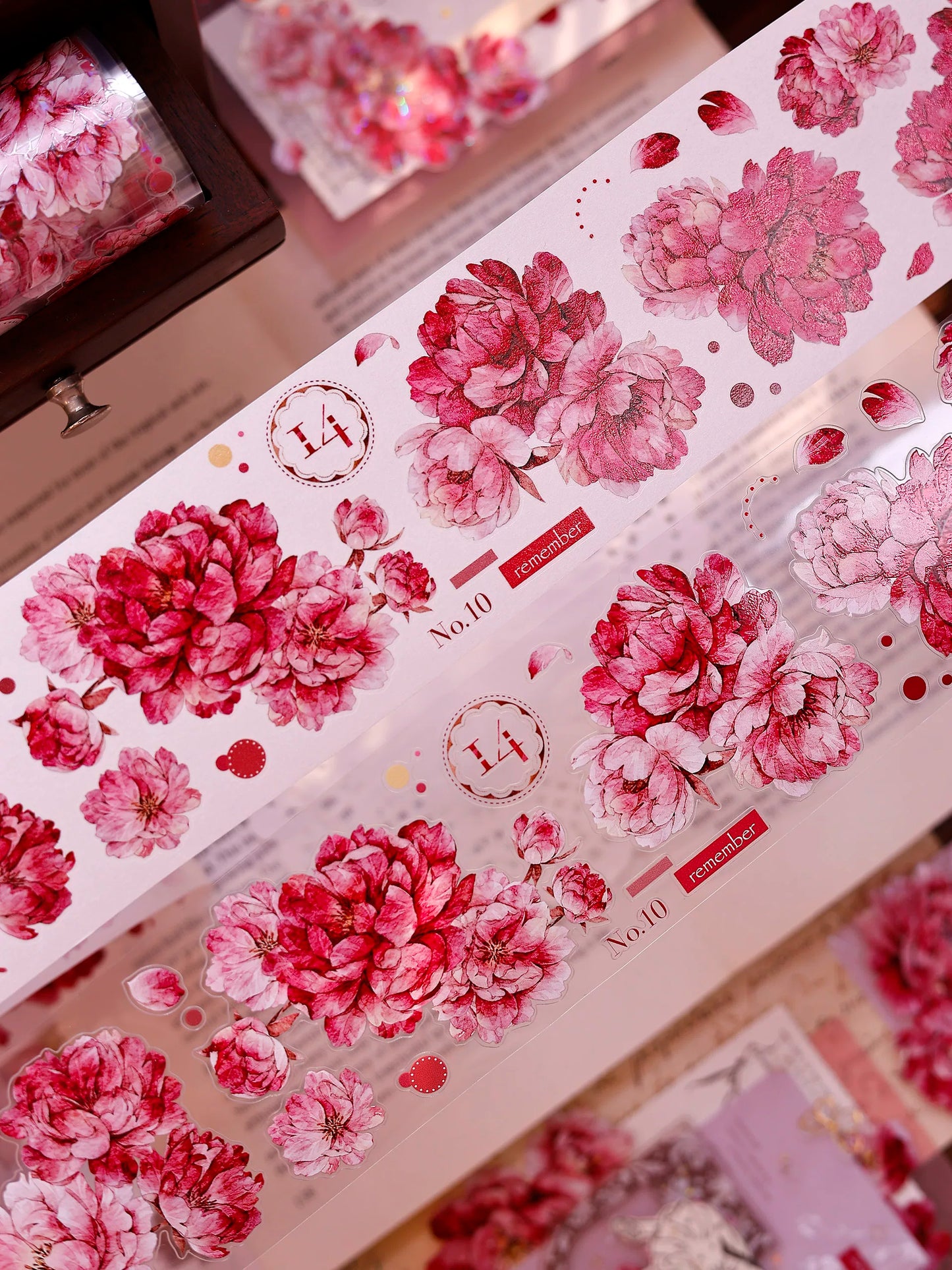 XiaoBaiJia Salt Series【Peony】Orginal Design Kiss-cut Washi/Pet Floral Tape Light Retro Landscaping Stickers