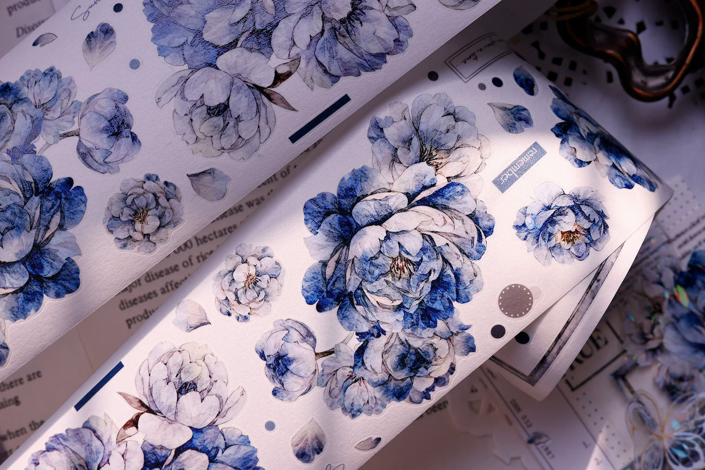 XiaoBaiJia Salt Series【Blue Mirror】Orginal Design Kiss-cut Washi/Pet Floral Tape Light Retro Landscaping Stickers