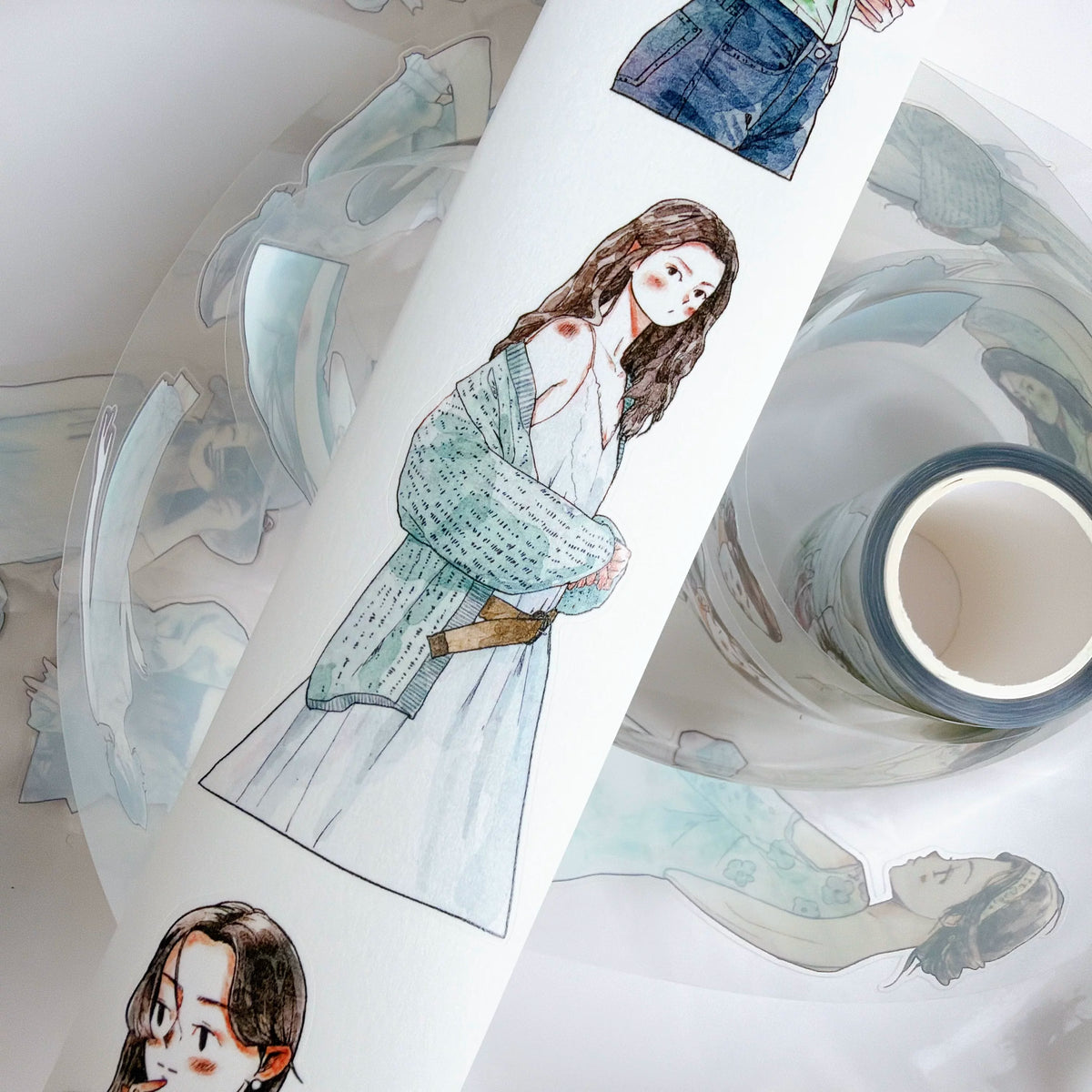 Kaixiaoxun Vol14【Minty Cool】 Pre-Cut Long Loop Washi/Matte PET Tape for Scrapbook Supplies,Junk Journal Supplies