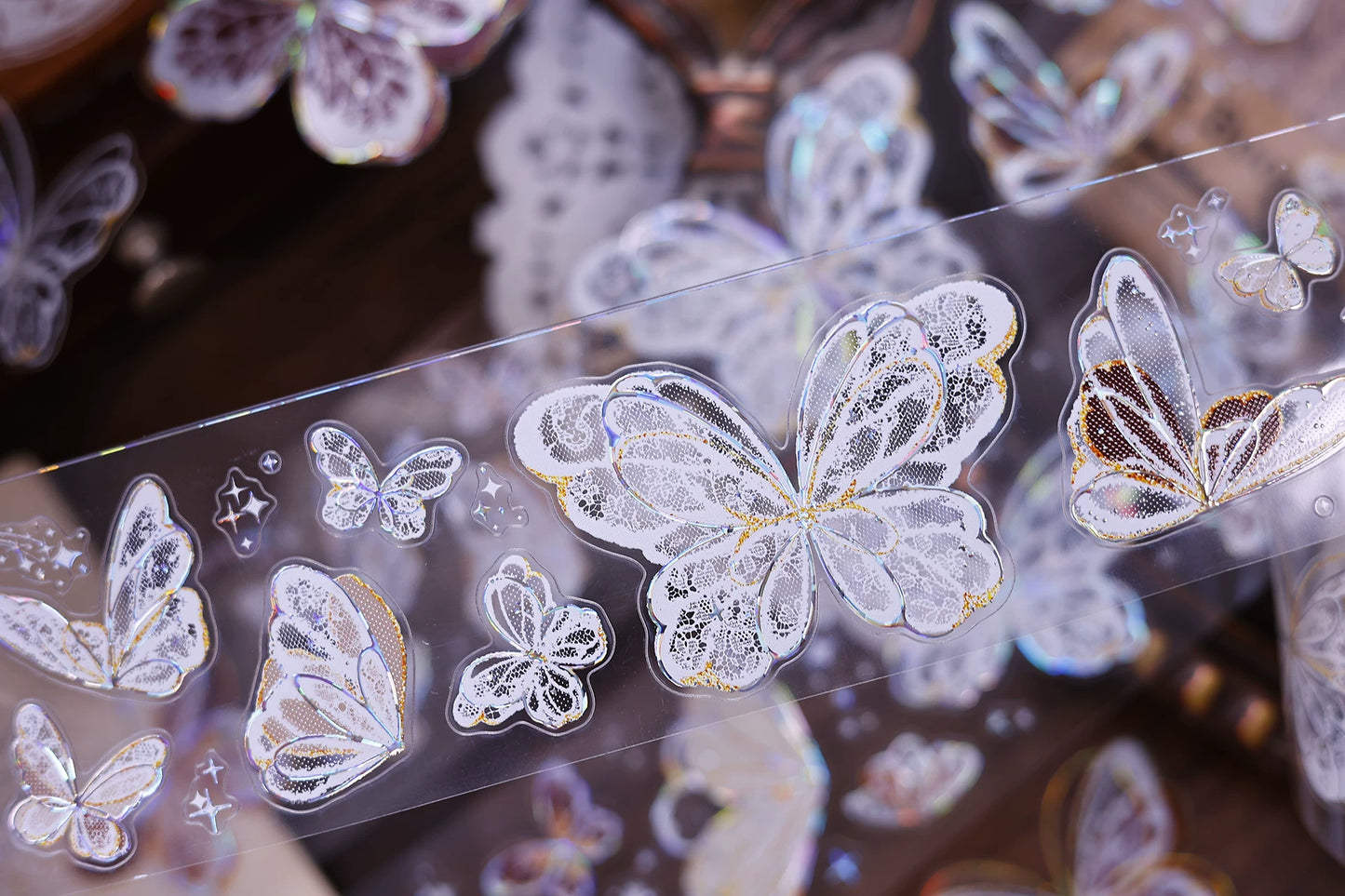 XiaoBaiJia Salt Series【Butterfly Feathers Chasing Light】Orginal Design Kiss-cut Washi/Pet Floral Tape Light Retro Landscaping Stickers