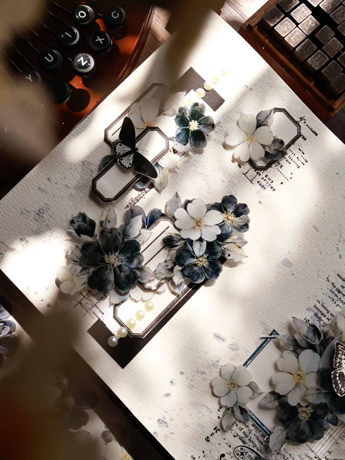 YiEr Vol15【Black and White Narrative Language】Orginal Design Pre-cut Washi/Pet Floral Tape Light Retro Landscaping Stickers