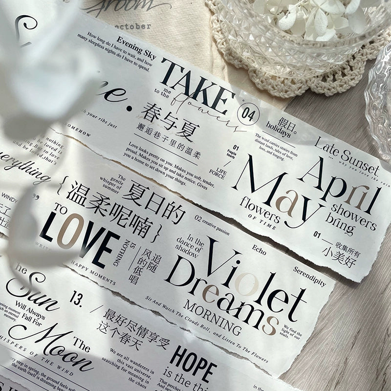 TianCheng-Vol5【Spring and Summer】English Text PET Tape,for Scrapbook Supplies,Scrapbook Tape Stickers,Junk Journal Supplies