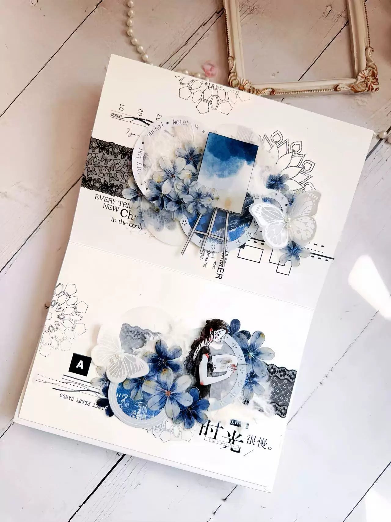 Kaixiaoxun Vol12【The Girl Who Draws】 Pre-Cut Long Loop Washi/Matte PET Tape for Scrapbook Supplies,Junk Journal Supplies