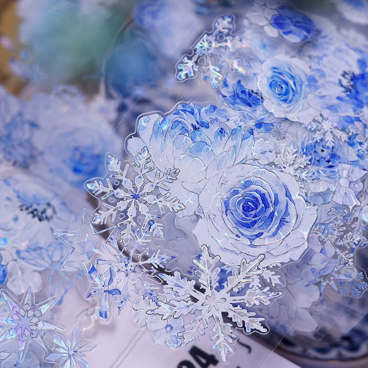 XiaoBaiJia Salt Series【Yingxue Blue】Orginal Design Kiss-cut Washi/Pet Tape Light Retro Fresh Snowflakes Stickers