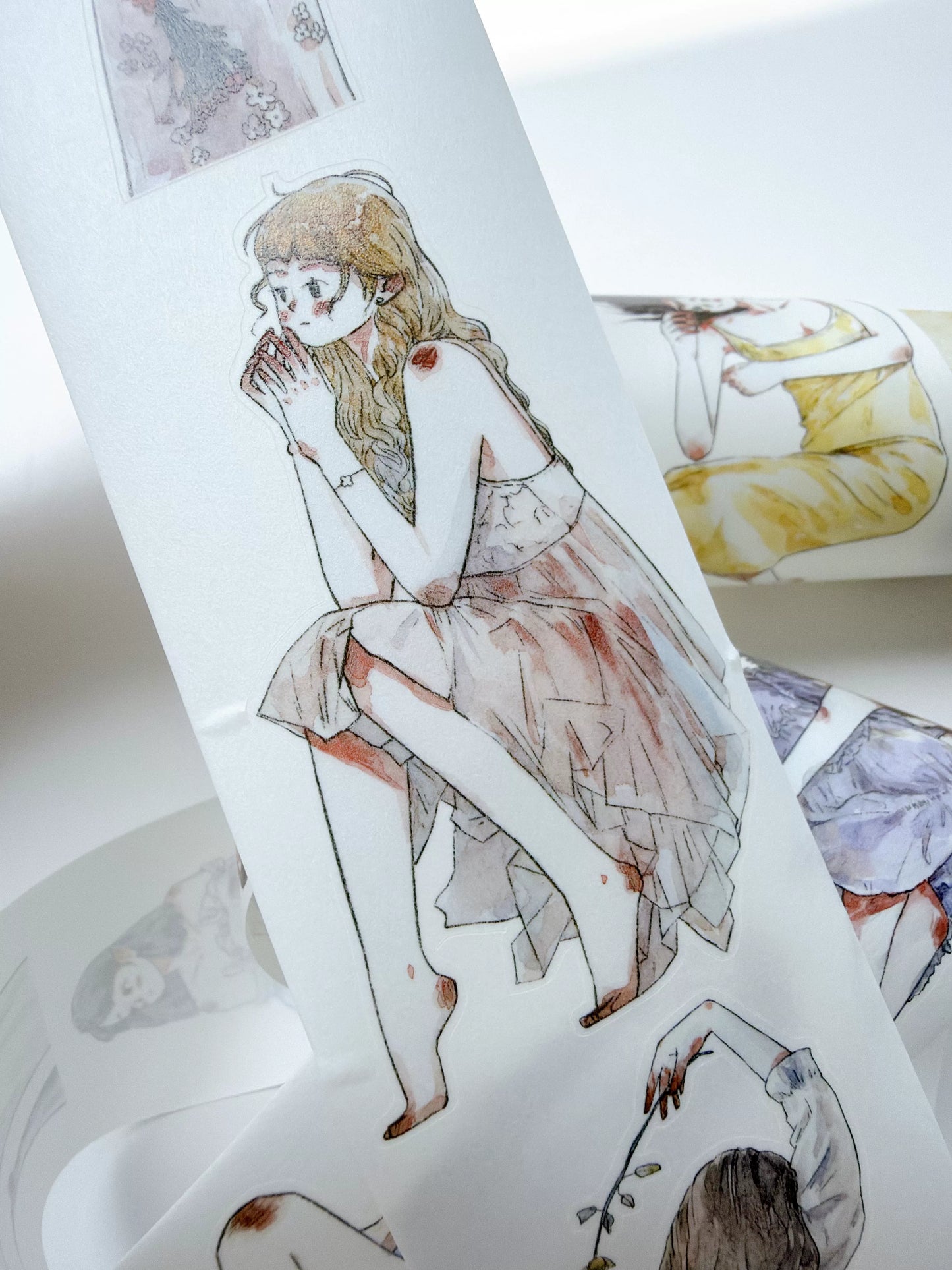Kaixiaoxun Vol13【Maiden's Heart】 Pre-Cut Long Loop Washi/Matte PET Tape for Scrapbook Supplies,Junk Journal Supplies