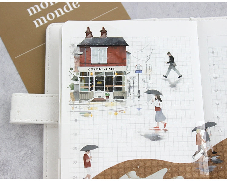 Moodtape【Leisurely Drinking Coffee】Coffee Shop Washi Tape Stickers for DIY Decorative Materials,Scrapbook Supplies,Junk Journal