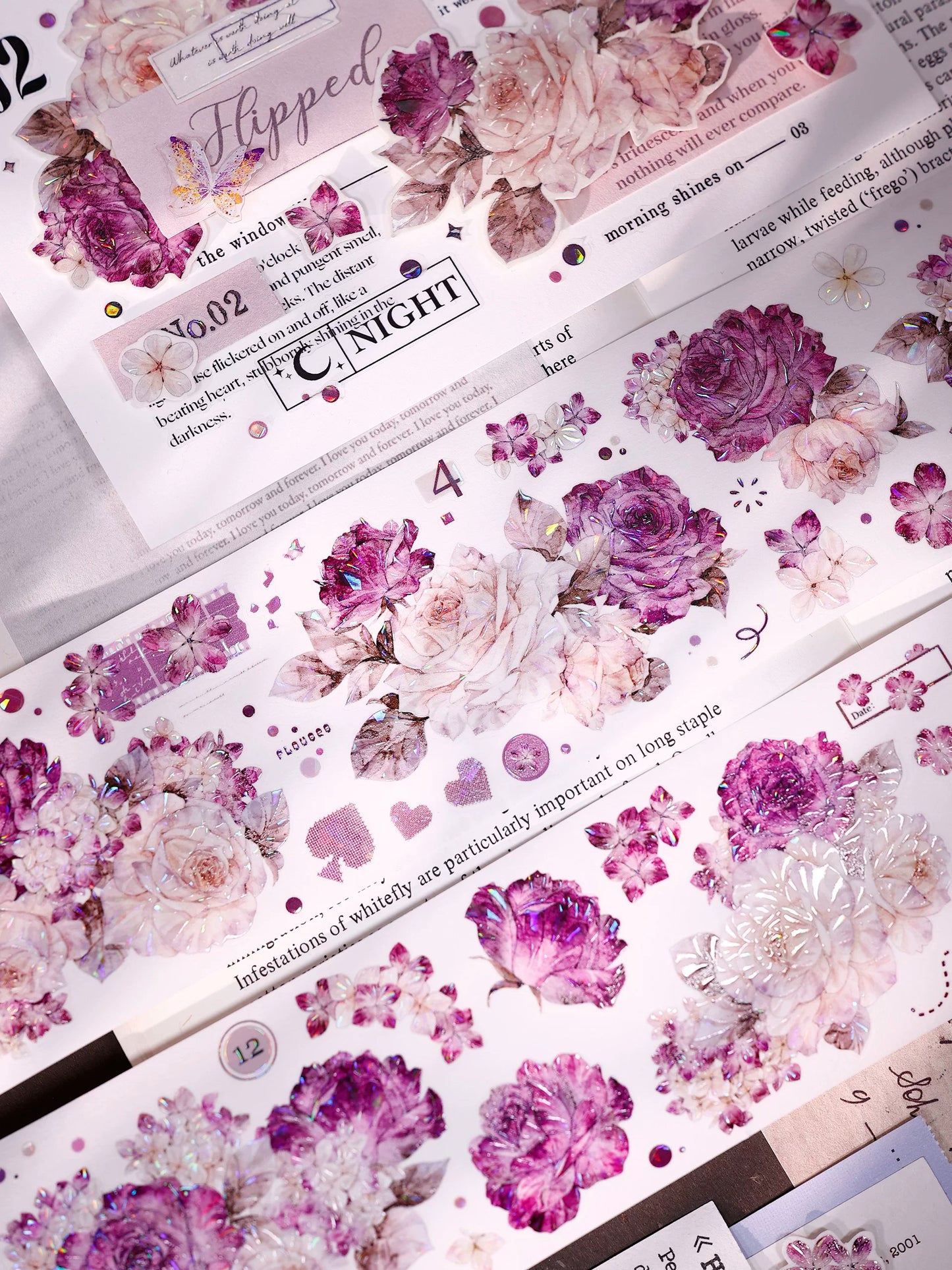 XiaoBaiJia【Zimo Fangxu】Pre-cut Rose Flowers Orginal Design Washi Pet Tape Light Retro Stickers