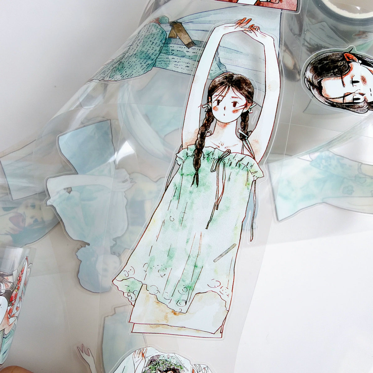 Kaixiaoxun Vol14【Minty Cool】 Pre-Cut Long Loop Washi/Matte PET Tape for Scrapbook Supplies,Junk Journal Supplies