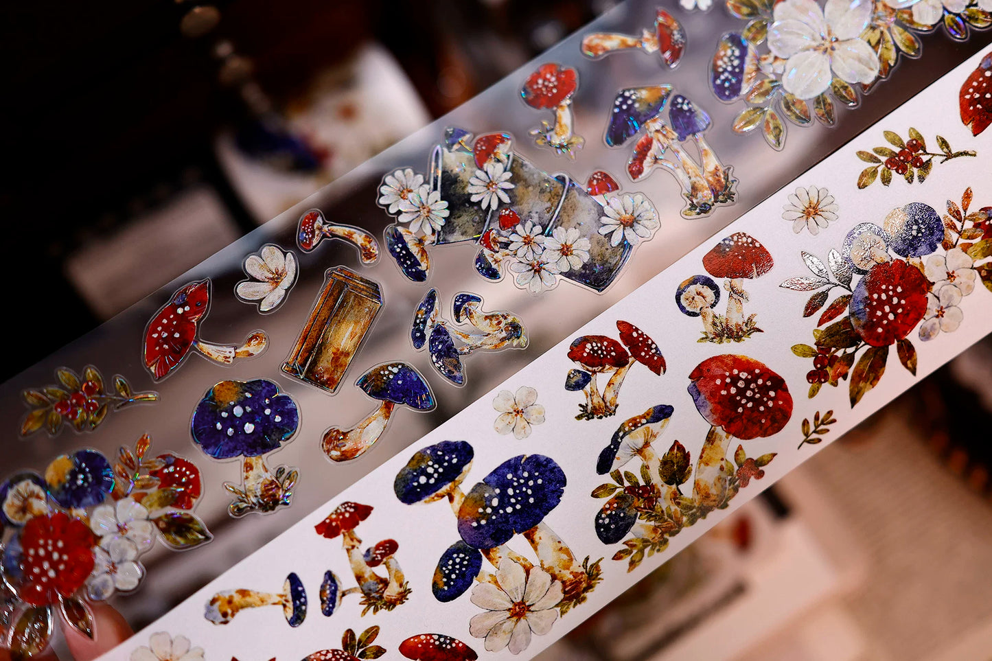 XiaoBaiJia【Mushroom Tales in the Woods】Orginal Design Kiss-cut Washi Pet Floral Tape Light Retro Landscaping Stickers