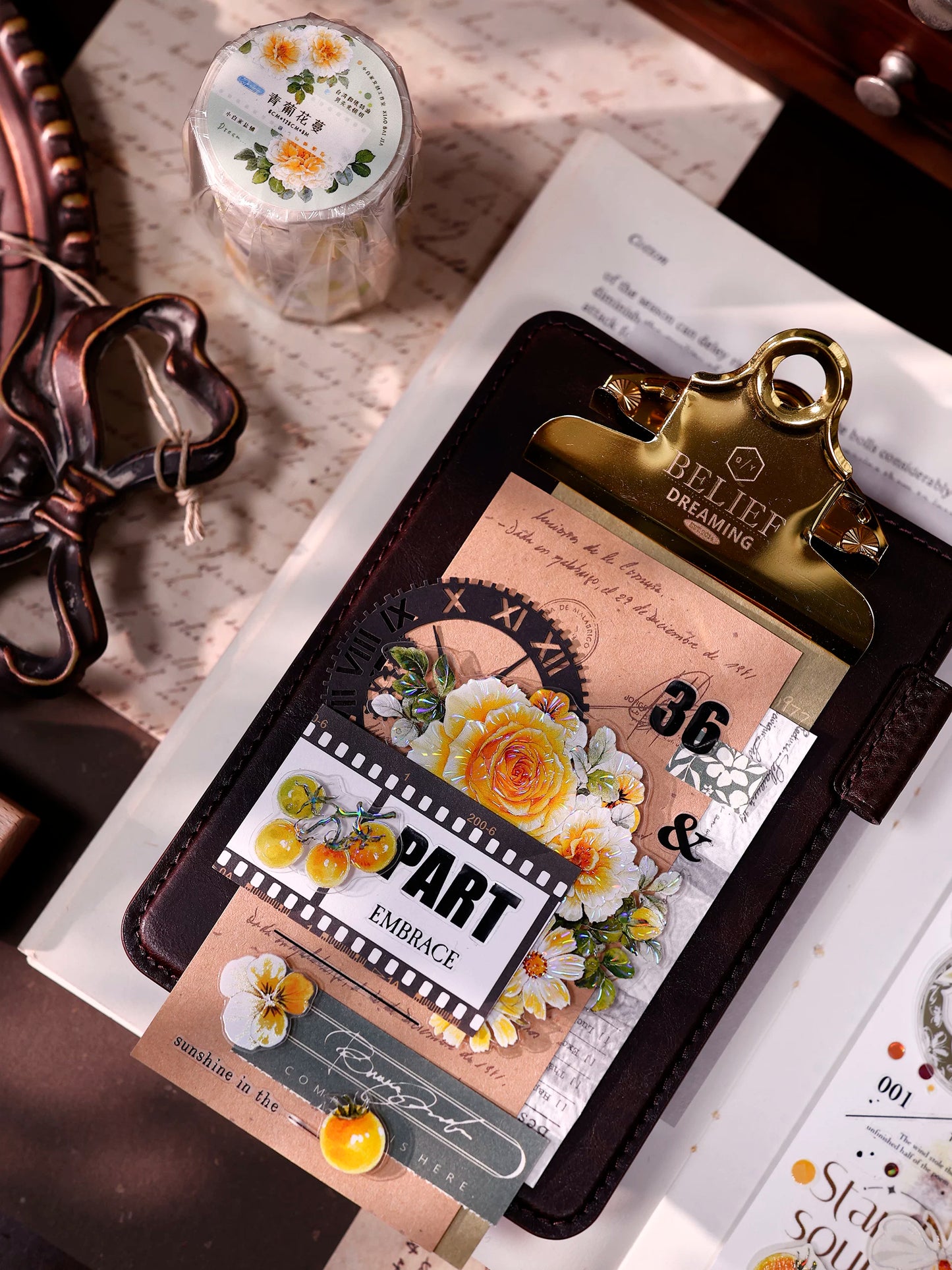 XiaoBaiJia【Green Grape Vine】Pre-cut Floral Orginal Design Washi Pet Tape Light Retro Stickers