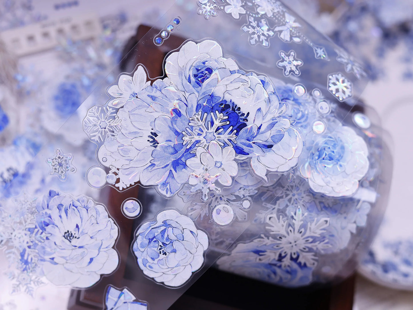 XiaoBaiJia Salt Series【Yingxue Blue】Orginal Design Kiss-cut Washi/Pet Tape Light Retro Fresh Snowflakes Stickers