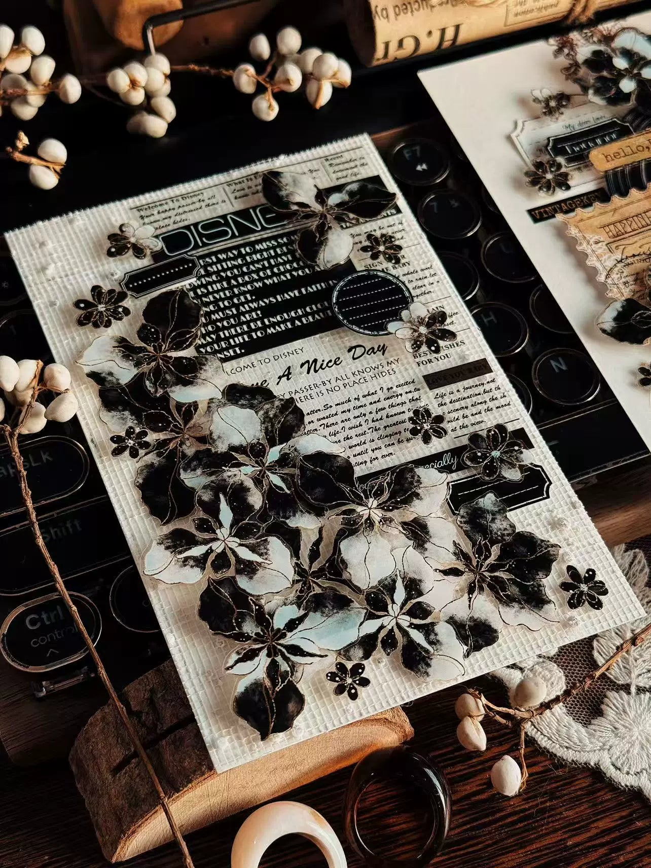 Linlanxi Vol13【Dark Kite Flowers Gradually】Original Design Retro Exquisite Vintage Decorative Washi/Pet Tape