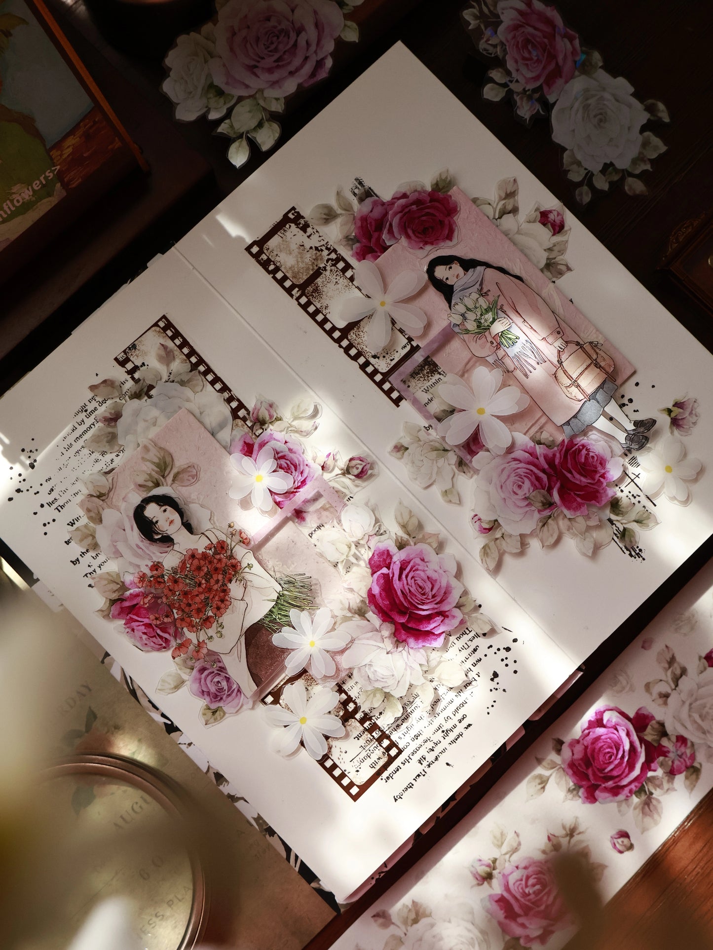 YiEr Vol15【Black and White Flowers】Orginal Design Pre-cut Washi/Pet Floral Tape Light Retro Landscaping Stickers