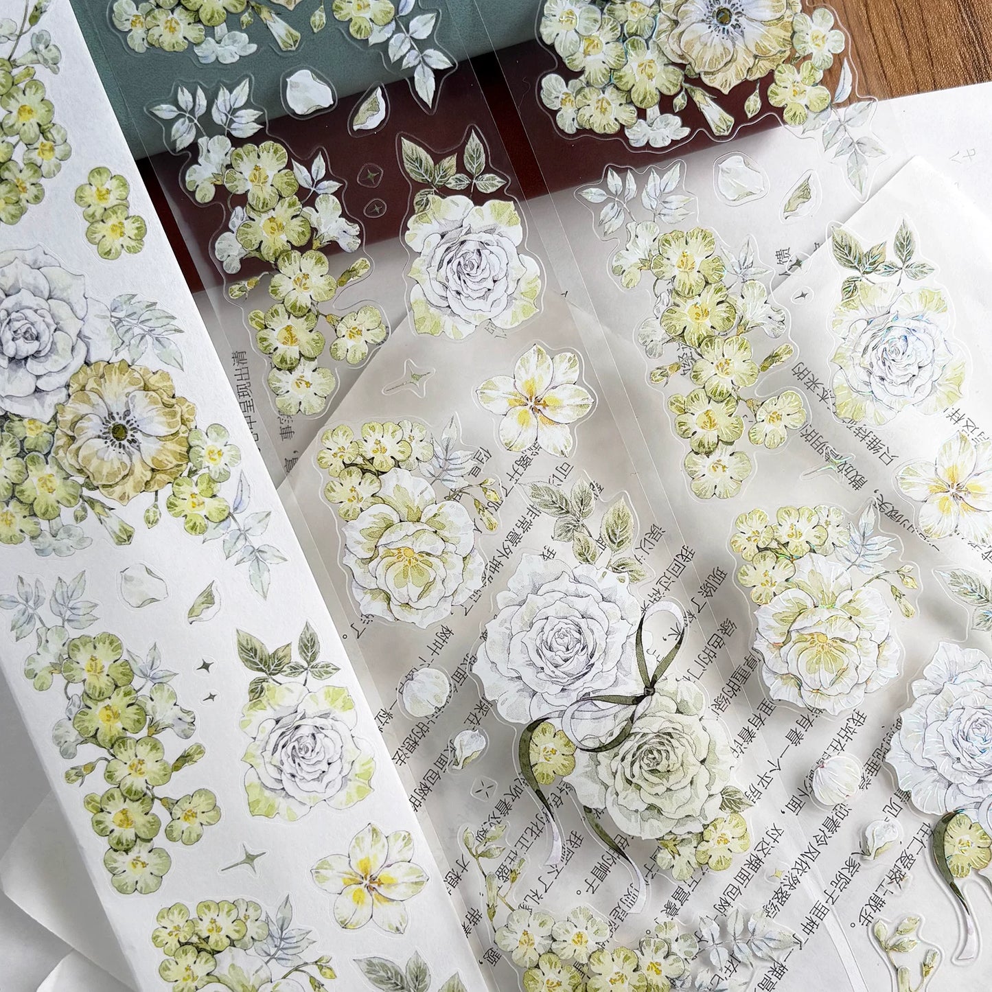 ZiYuanSu Vol15【Green Stamen】Kiss-cut Floral Washi Tape and PET Stickers