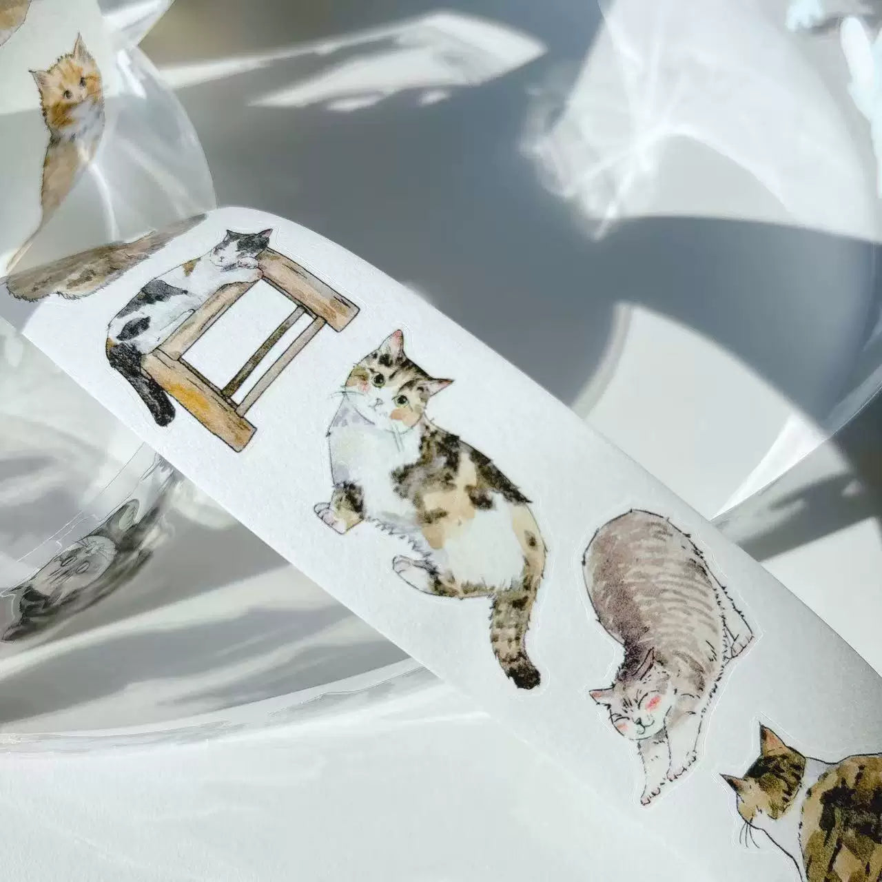 Kaixiaoxun Vol11【Cat】 Pre-Cut Long Loop Washi/Matte PET Tape for Scrapbook Supplies,Junk Journal Supplies