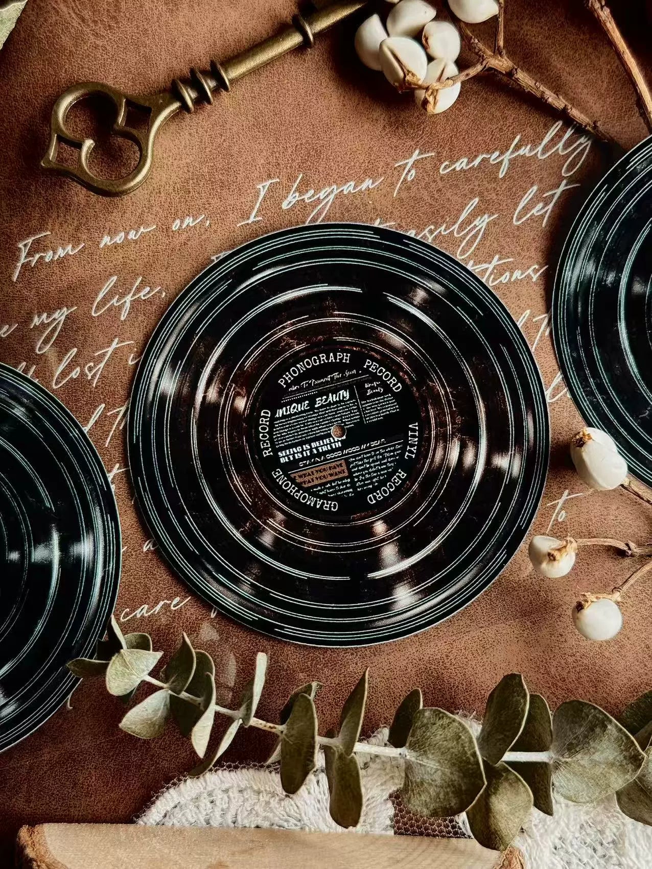 Linlanxi【Record 】 Original Retro Vintage Black Vinyl Record Background Washi/Pet Tape