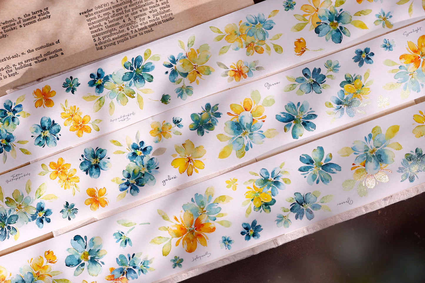 XiaoBaiJia【Picking Up Blue】Pre-cut Floral Orginal Design Washi Pet Tape Light Retro Stickers
