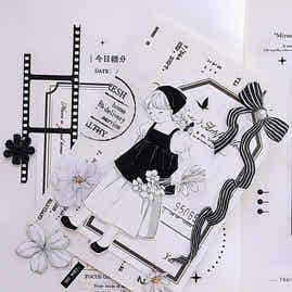 XiaoBaiJia【Small Countryside】Light Retro Black and White Characters Orginal Design Washi Pet Tape Stickers