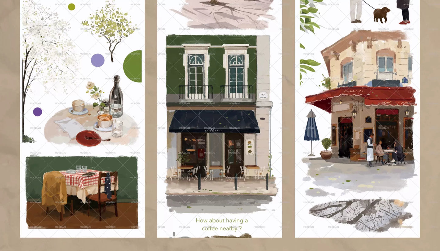 Moodtape【Walking and Drinking Coffee】Original Washi Tape Street View Coffee Stickers