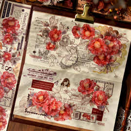 XiaoBaiJia【Red Tea】Light Retro Orginal Design Washi Pet Floral Tape Light Retro Landscaping Stickers