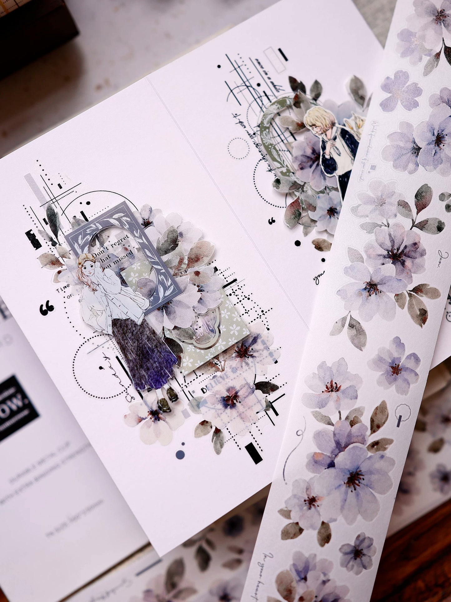 XiaoBaiJia Salt Series【Fog Blue Dense Branches】Pre-cut Orginal Design Washi/Pet Tape Light Retro Stickers