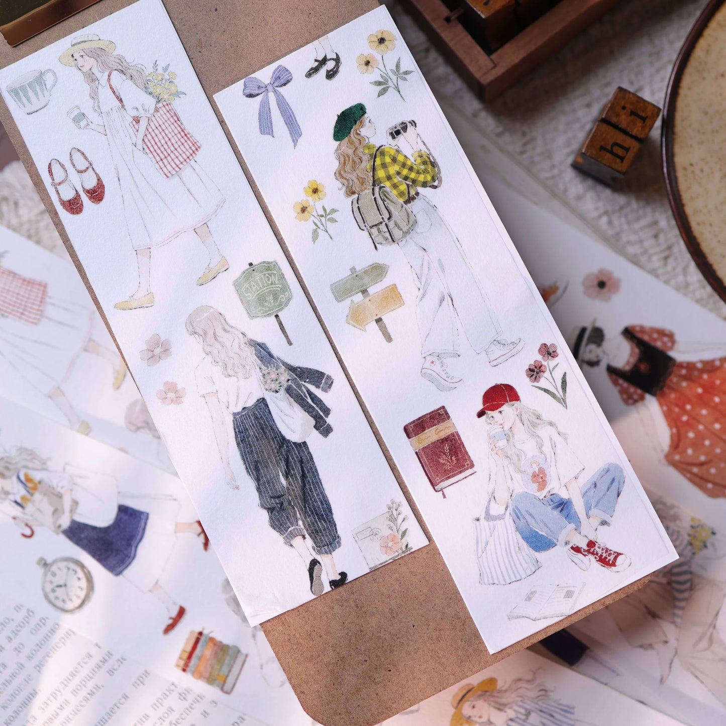 YiEr Vol17【Girl's Notebook】Kiss-cut Character Washi Tape and PET Stickers