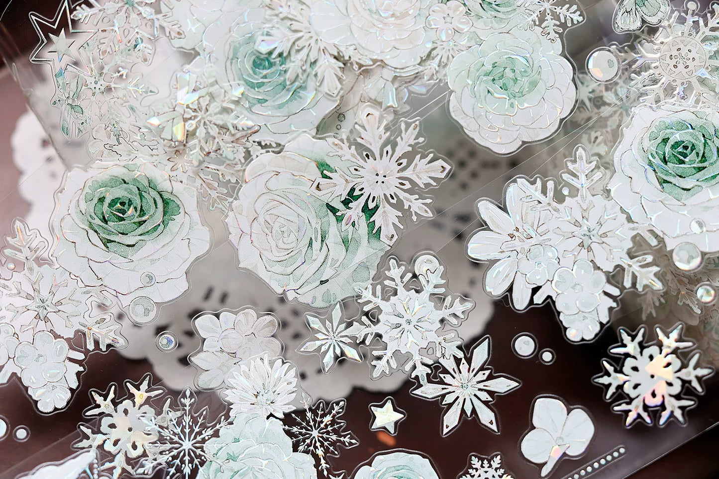 XiaoBaiJia Salt Series【Peppermint Ice】Pre-cut Orginal Design Light Retro Blue and Green Floral Pattern Washi/Pet Tape Light Retro Stickers