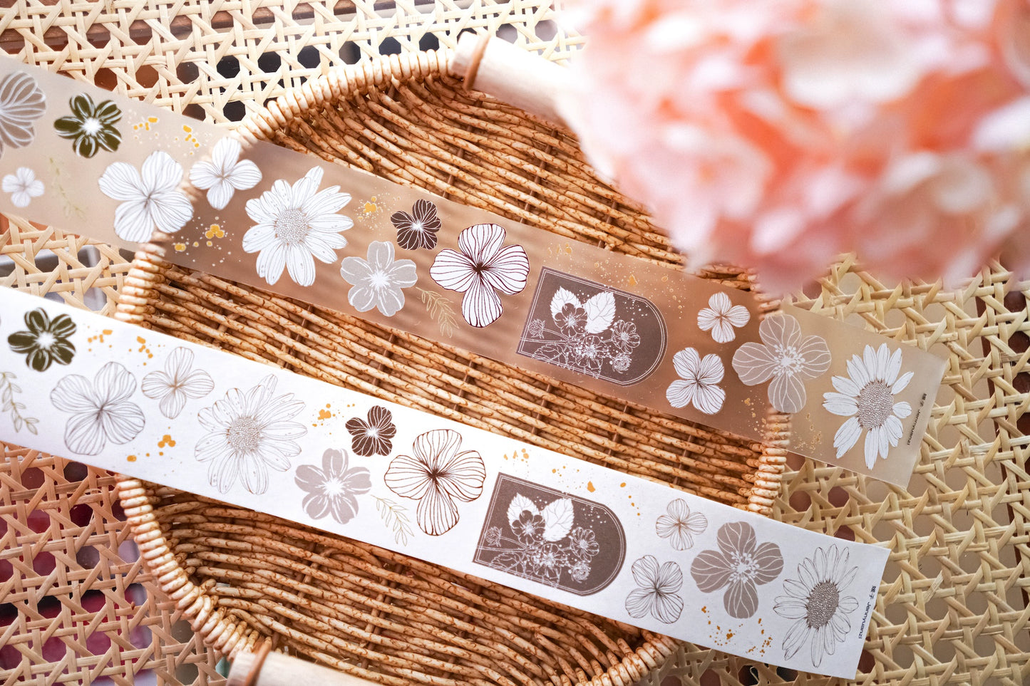 YuanZi Vol7【QiuMo】Orginal Design Washi/Pet Tape Light Retro Flowers Stickers,for Scrapbook Supplies,Scrapbook Tape Stickers,Junk Journal Supplies