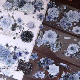 XiaoBaiJia【LanYan / Caramel Latte】Light Retro Flower Orginal Design Washi Pet Floral Tape Landscaping Stickers